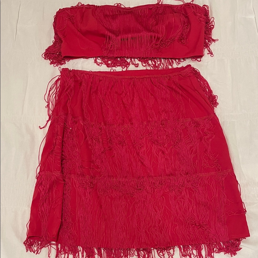Elegant Red Fringe Skirt